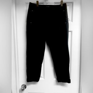 WHBM size 8 black cuffed crop chinos with crystal accents on pocket